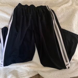 Mike sweat pants L Bell bottoms black w/ gray & white stripes and logo
